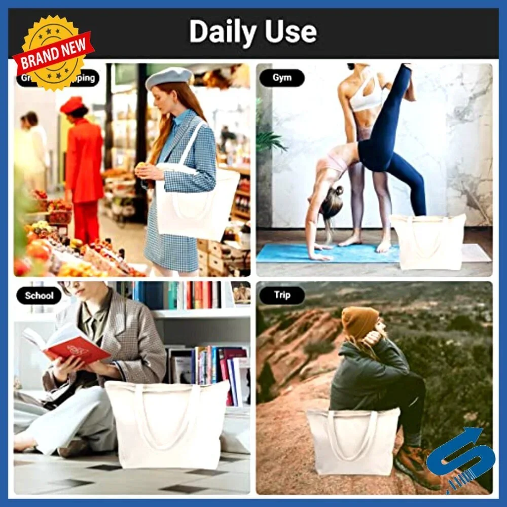 Large Canvas Tote Bags Heavy Duty Reusable Grocery Shopping DIY Craft